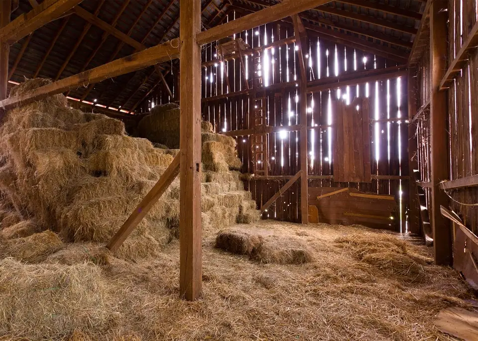Western Farm Barn vianočná betlehna scéna scény slamy balíky HayStack Country Photo pozadia fotografovanie pozadie Štúdio