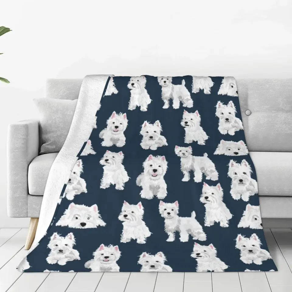Westie Dog Flanel prikrývka biele roztomilé zviera mäkké teplé hádzanie prikrývku pre obývaciu izbu cestovná posteľ Rozprestretá pohovka posteľ