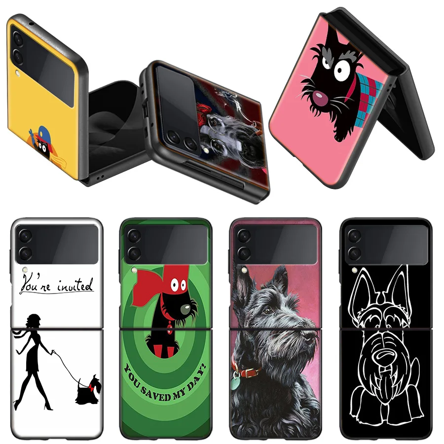 Westie Scottie Scottish Terrier prípad pre Samsung Z Flip 6 5 4 3 5G Čierny tvrdý mobilný telefón Galaxy Cover Z Flip 5 4 3 Funda