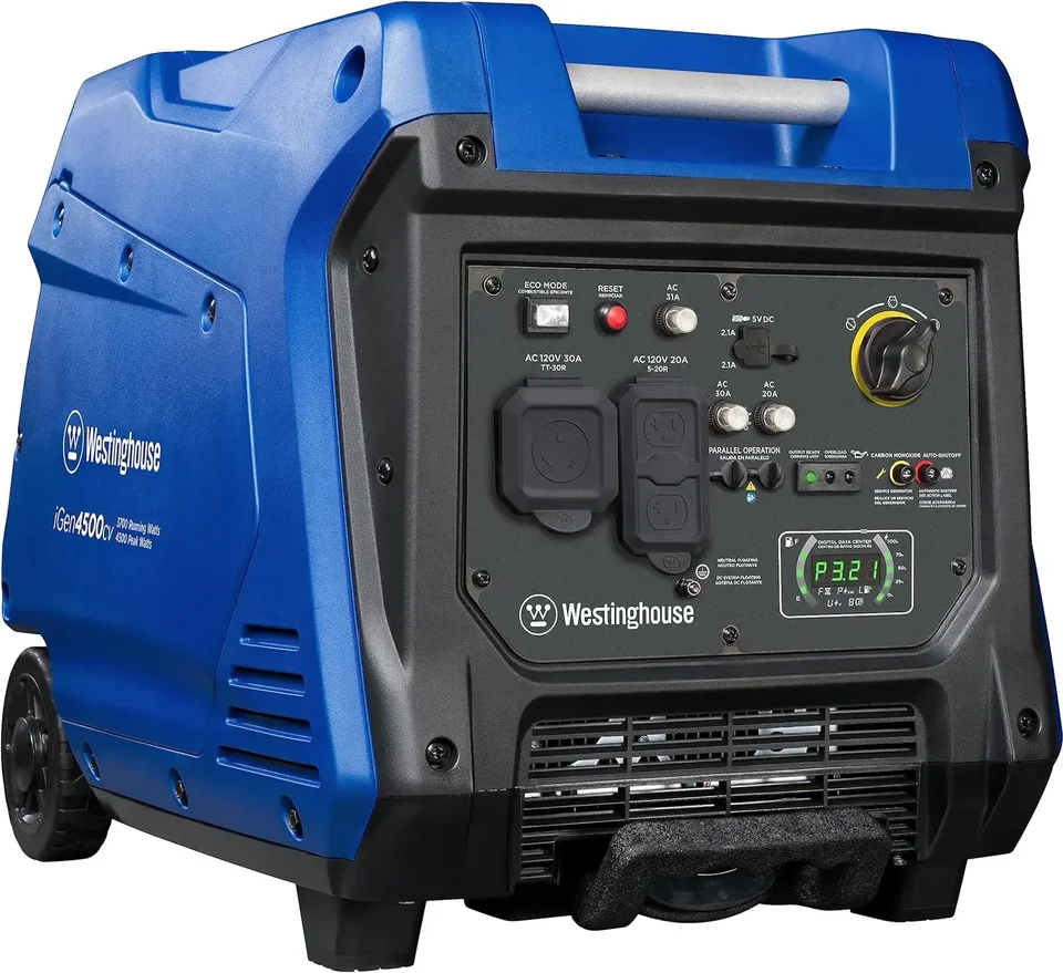 Westinghouse Outdoor Power Equipment 4500 Vrchol Watt Super Inverter Generator, RV Ready 30A Outlet, Plynový poháňaný, senzor CO