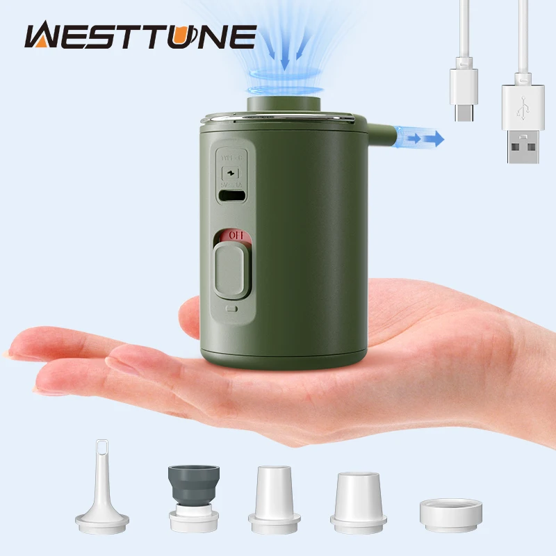 Westtune Camping Prenosné elektrické vzduchové čerpadlo prenosné 4KPa nano čerpadlo nabíjateľné pre space vankúšiky bazénové plavák plavecký prsteň