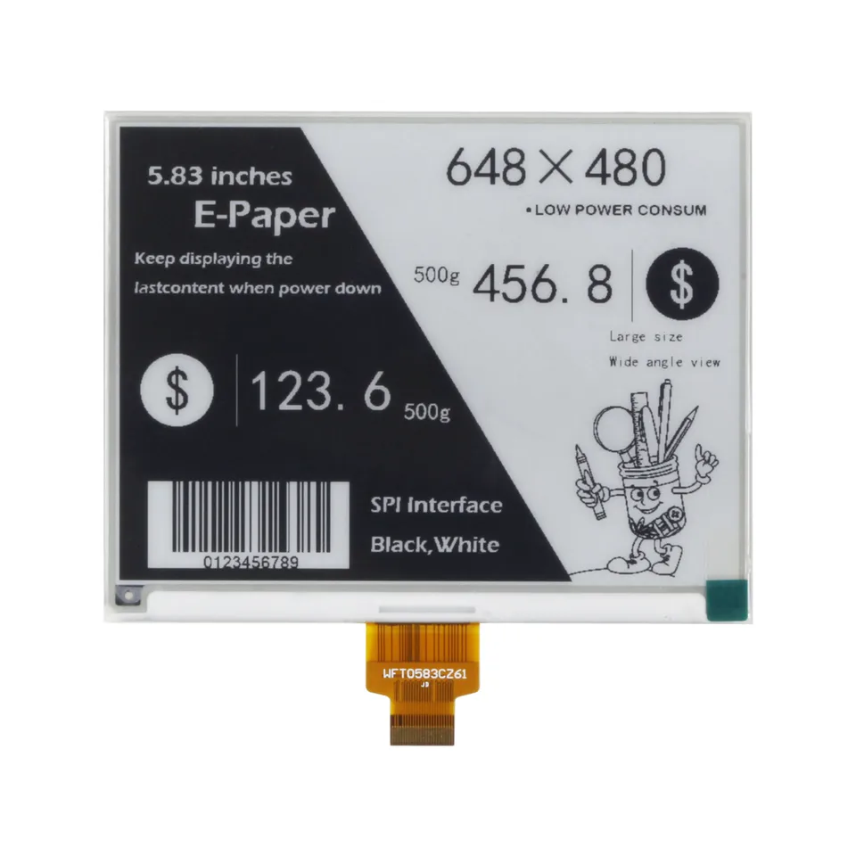 WFT0583CZ61 5.83inch E-Paper E-Conk Display Hat pre Raspberry Pi, 648 × 480 pixelov, čierna / biela dvojfarebná, rozhranie SPI, rozhranie SPI