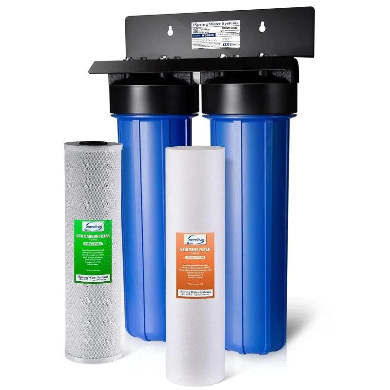 WGB22B 2-fázový systém filtrácie vody s celým domom s filtrami s jemným sedimentom a uhlíkovým blokom 20 ”x 4,5”, odstraňuje sa