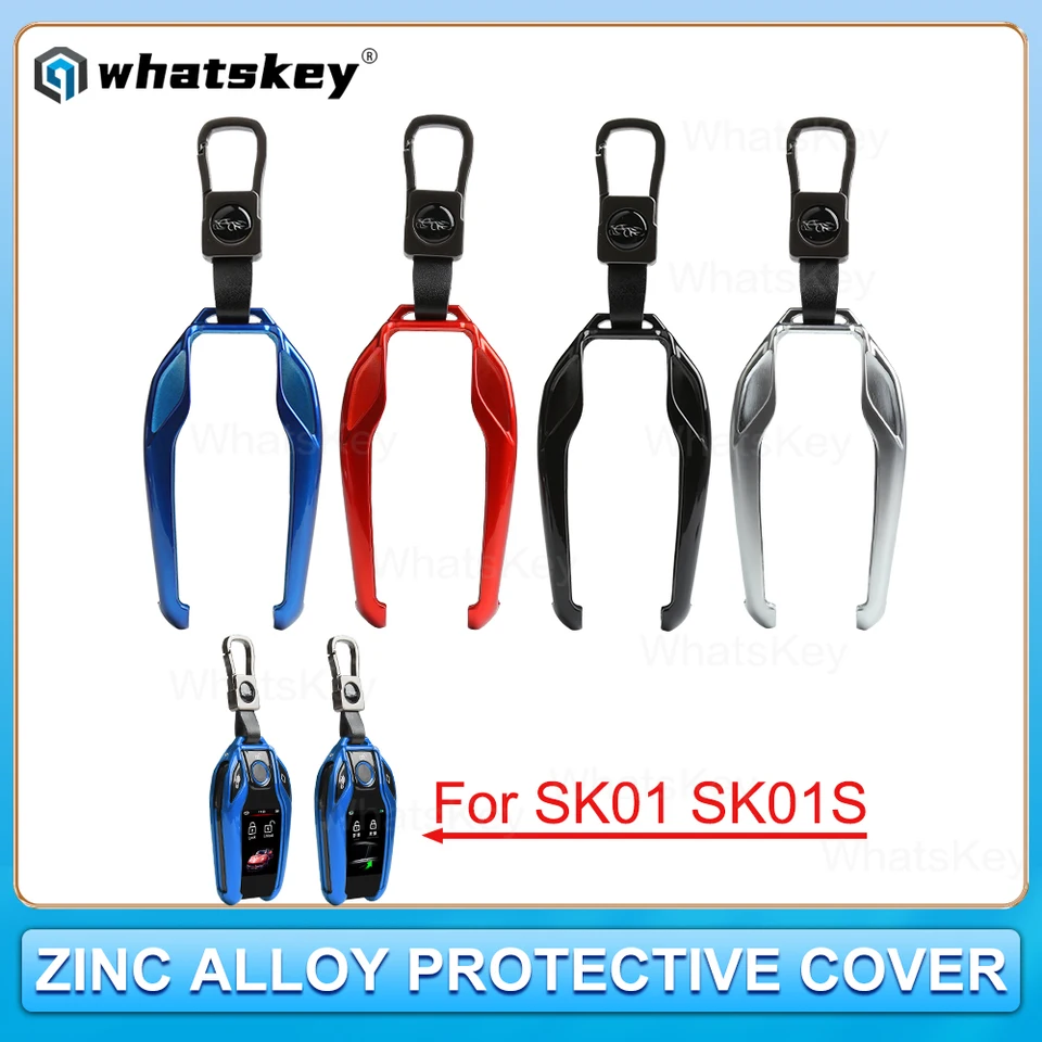 Whatskey Nový SK01S inteligentný vzdialený vzdialený kryt vozidla Kľúč z legovania zliatiny Materiál chránič SK01S LCD Display Key pre BMW s reťazou kľúča