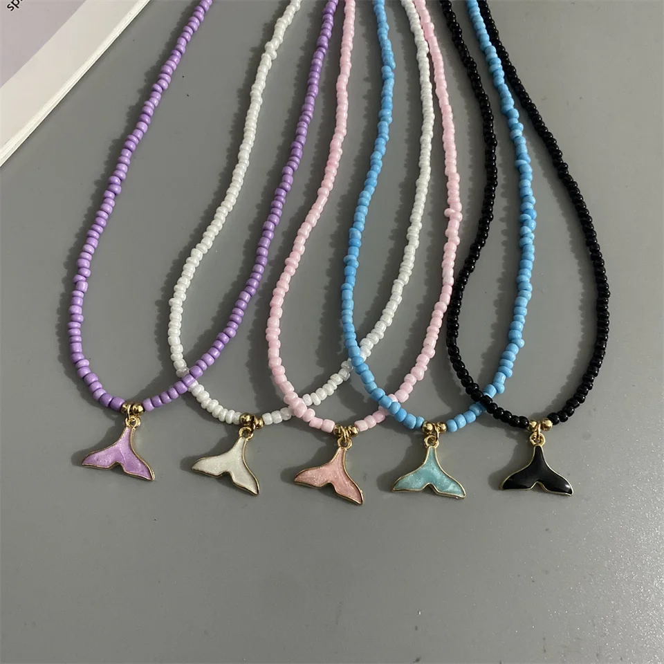 Whiil Tail prívesok Náhrdelník farebné semená korálky Ženy Choker Náhrdelník Modrá čierna červená biela módna trendy šperky darček pre priateľa