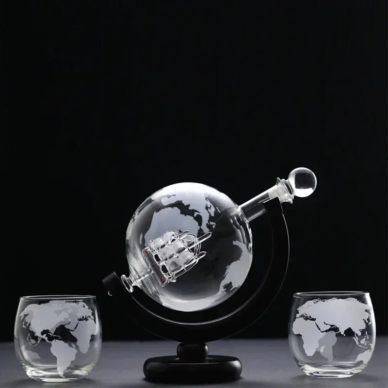 Whisky Decanter Globe Wine Wink Dočastý sklenený súprava plachetnice vo vnútri krištáľ s dekanterom s jemným drevom pre darčeky pre vodku Cup darček