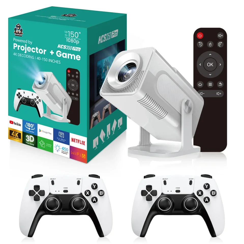 White HCS350Pro Retro videohry konzoly Android12.0 TV OS A53 Systém WiFi prenosný inteligentný projektor 720p Home projektor