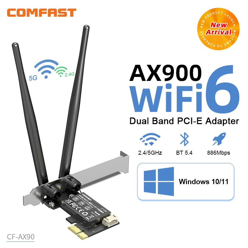 Wi Fi 6 Placa de Rede Ax900 PCIe WiFi Adapter 2.4/5G Bluetooth5.4 WiFi karta s 3DBI Anténa WPA3 Adaptador pre PC Win10/11