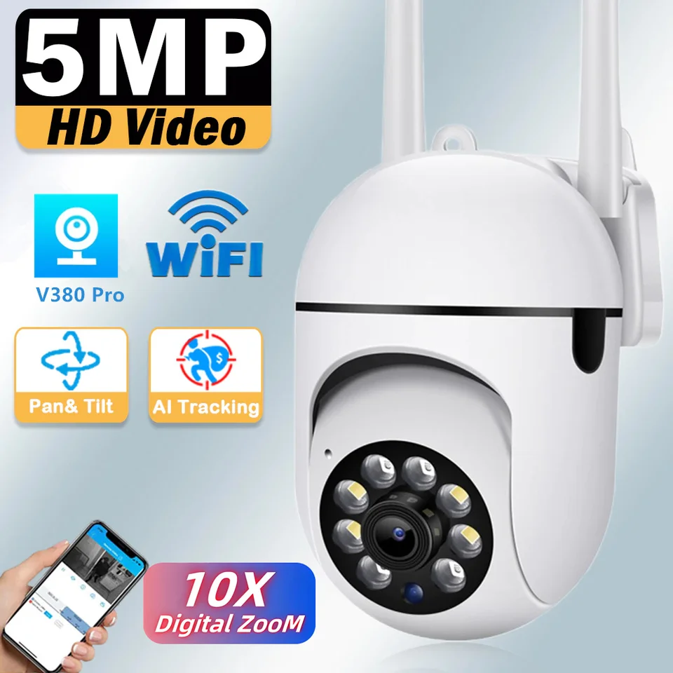Wi-Fi Smart Home Security Camera, 5MP s vysokým rozlíšením 360 ° Panoramatický, App diaľkové ovládanie nočného videnia Mini Indoor