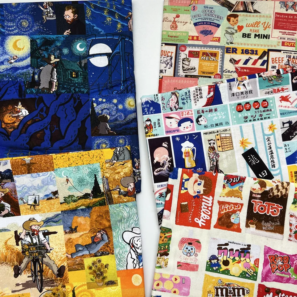 Wide110 cm maľovanie hviezdnej noci pšeničné pole 100% bavlnená tkanina patchwork šitie domácich majstrov detská sukňa sukňový odev materiál