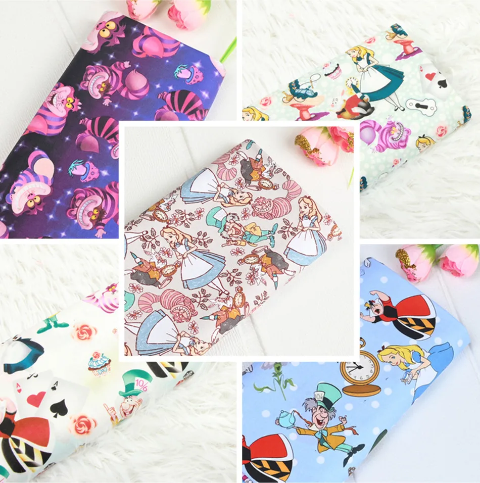 Width110 cm Disney Alice v ríši divov bavlní Tkanina Textilný tkanivový odev DIY Cloth