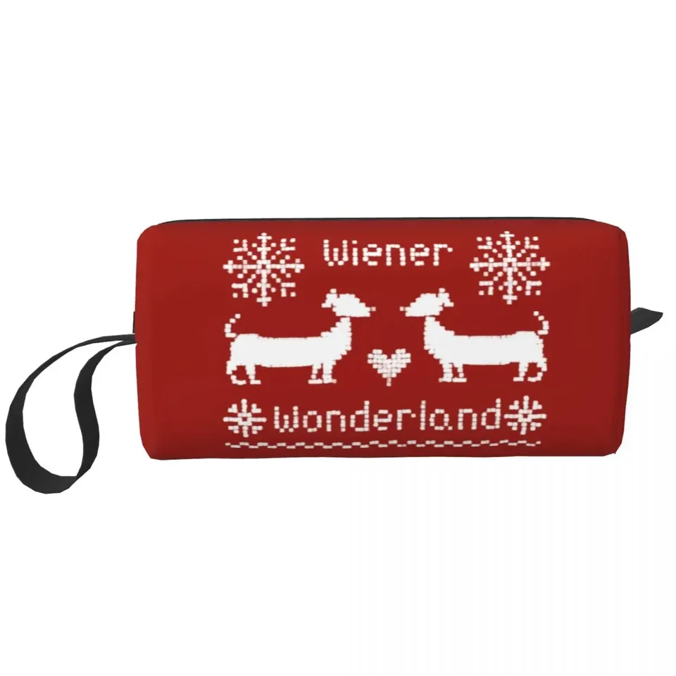 Wiener Wonderland vo slávnostných červených vianočných jazvečkách cestovná toaletná toaleta vrecka klobásový make -up kozmetický taška kozmetický úložný priestor DOPP