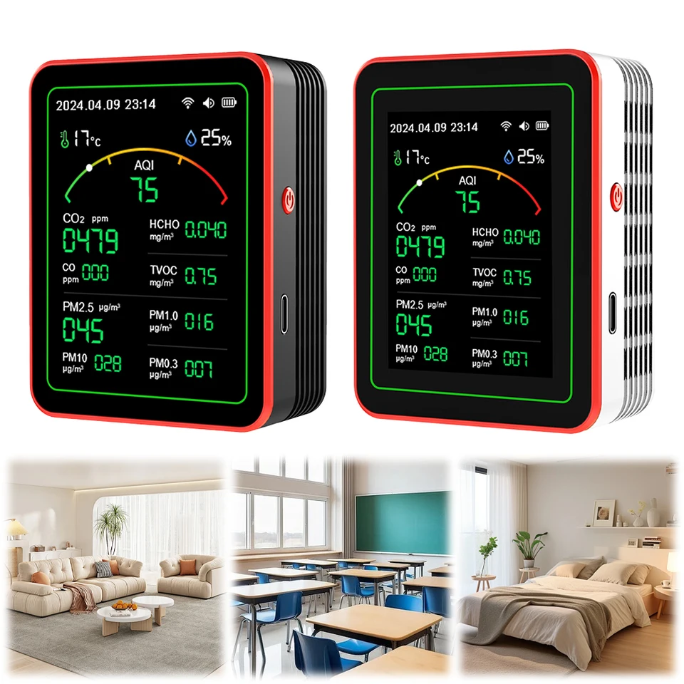 WiFi 15-v-1 Prenosný AQI PM0.3 PM1.0 PM2.5 PM10 Tester TFT Displej zobrazuje multifunkčnú hodinovú regulačnú teplotu merač teploty