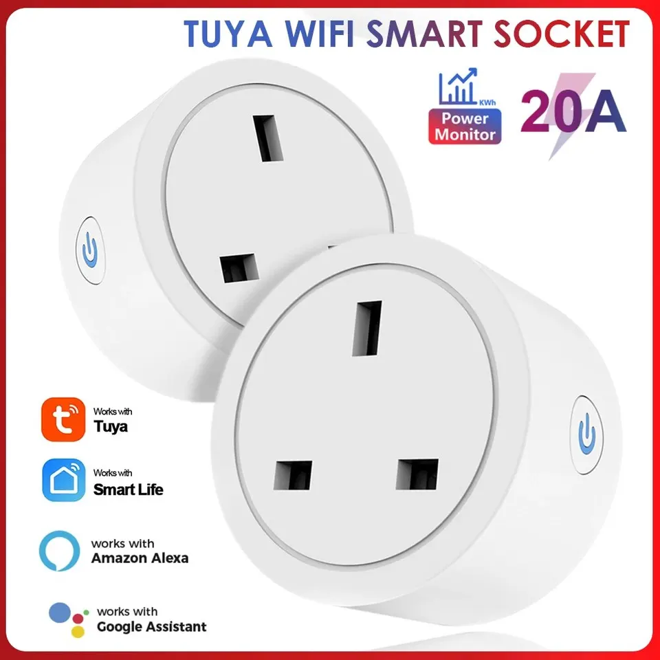 WiFi 20A UK Smart Plug Mini Power Monitor Socket Remote Vioce App Control Načasovanie inteligentných domácich prác s Tuya Google Home Alexa