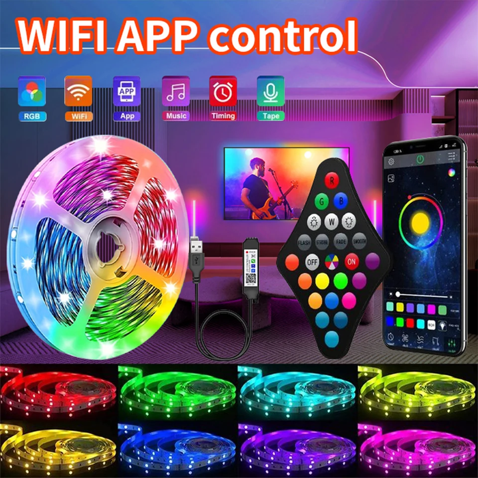 WiFi Bluetooth App USB LED svetlá prúžky 5050 RGB Flexibilná páska TV LED stuha LED stuha 1 m-30 m pre spálňu