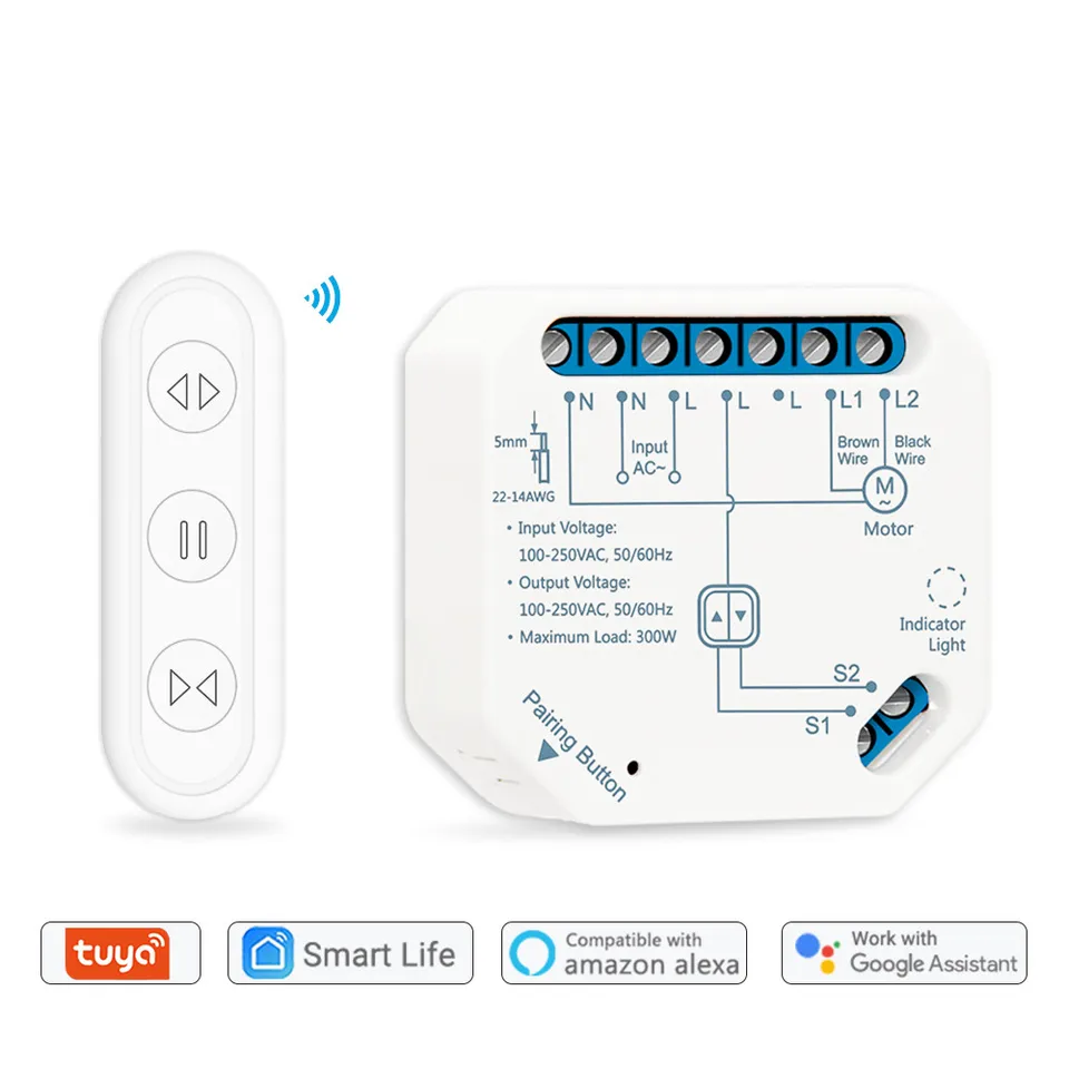 WiFi Curtain Roller Shutter Switch Modul s RF Remote Tuya Smart Life App Timer
