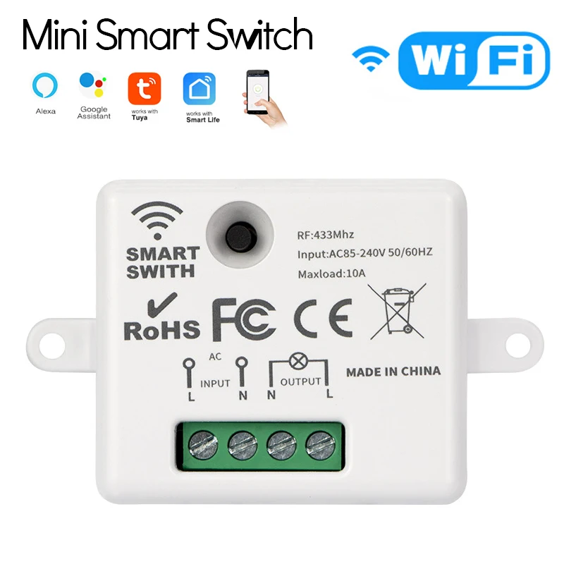 WiFi Mini Smart Switch RF/ RF433 + WiFi Dva verzia prepínača Modul voliteľný
