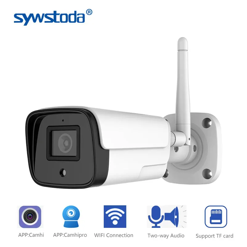 WiFi ONVIF IP fotoaparát 1080p Wireless Wired P2P Alarm CCTV Bullet Outdoor Camera s SD karta slota aplikácia Camhi Optinal 5MP WiFi Cam