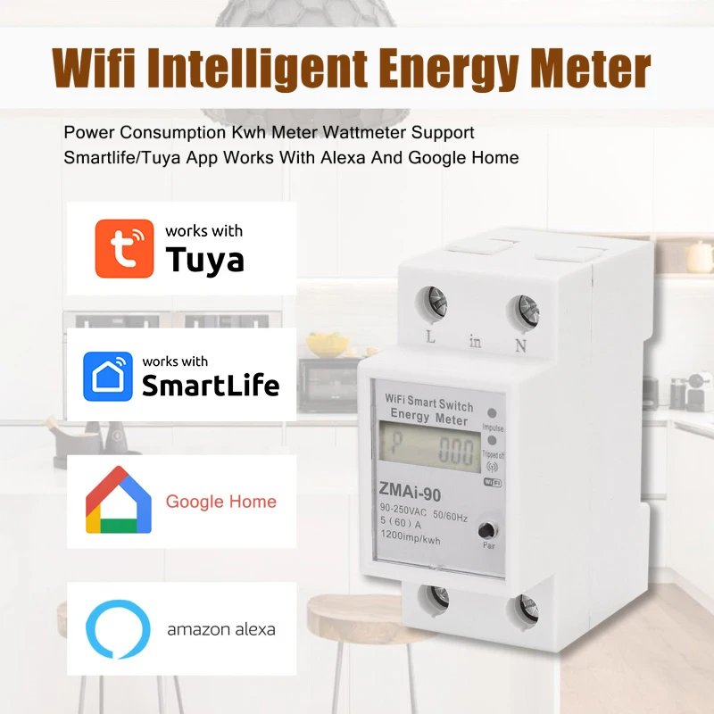 WiFi Smart Switch Energy Model Model ZMAI-90 Voltmeter Wattmeter Power Meter TUYA Smart Life App pracujte s Alexa Google Home