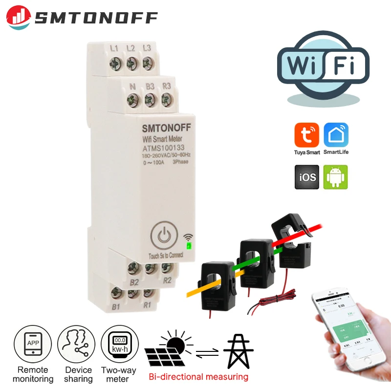 WiFi tuya 100a trojfázový monitor inteligentného energetického výkonu s externým prúdovým transformátorom CT 380V /415V 50Hz 60Hz