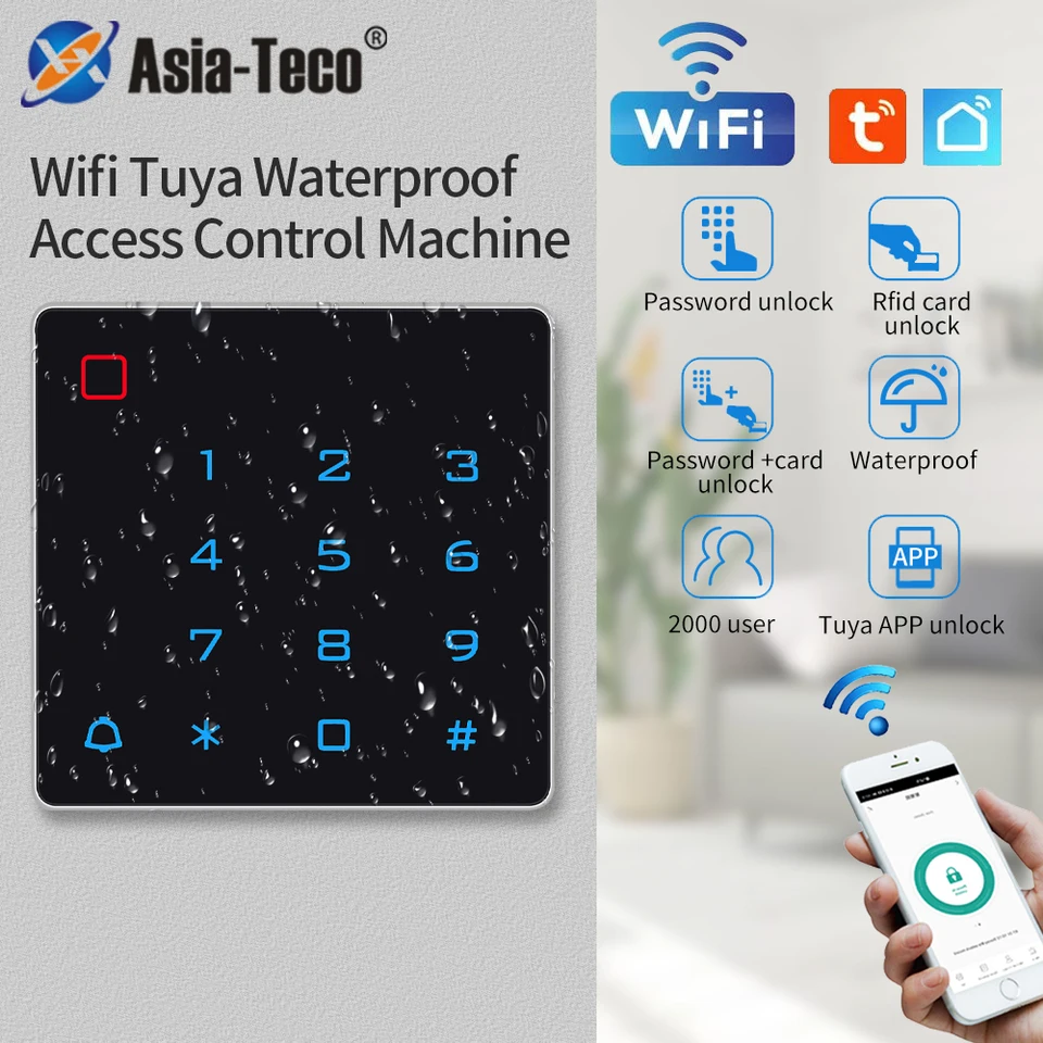 WiFi tuya inteligentná aplikácia App Access Control Digitálna integrovaná klávesnica RFID 125KHz IP67 nepremokavá spätná čítačka kariet wiegand vstup