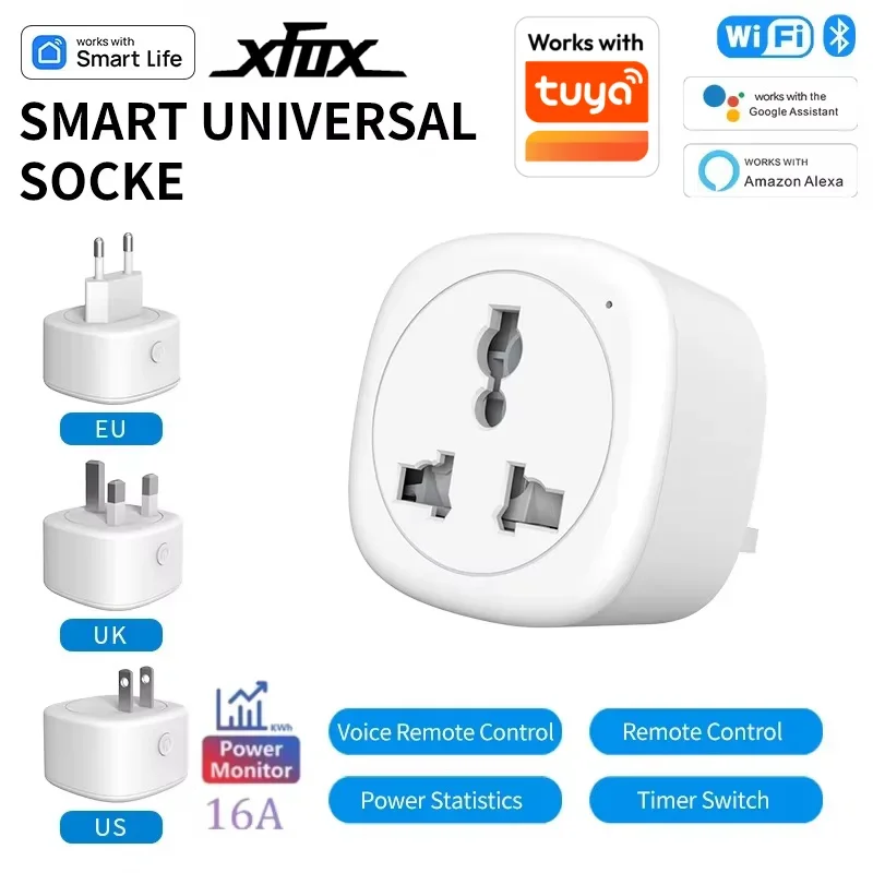 WiFi Universal Plug 16a Power Monitor Smart Life App hlasové ovládanie s Tuya Alexa Google Home kompatibilný pre globálne cestovanie