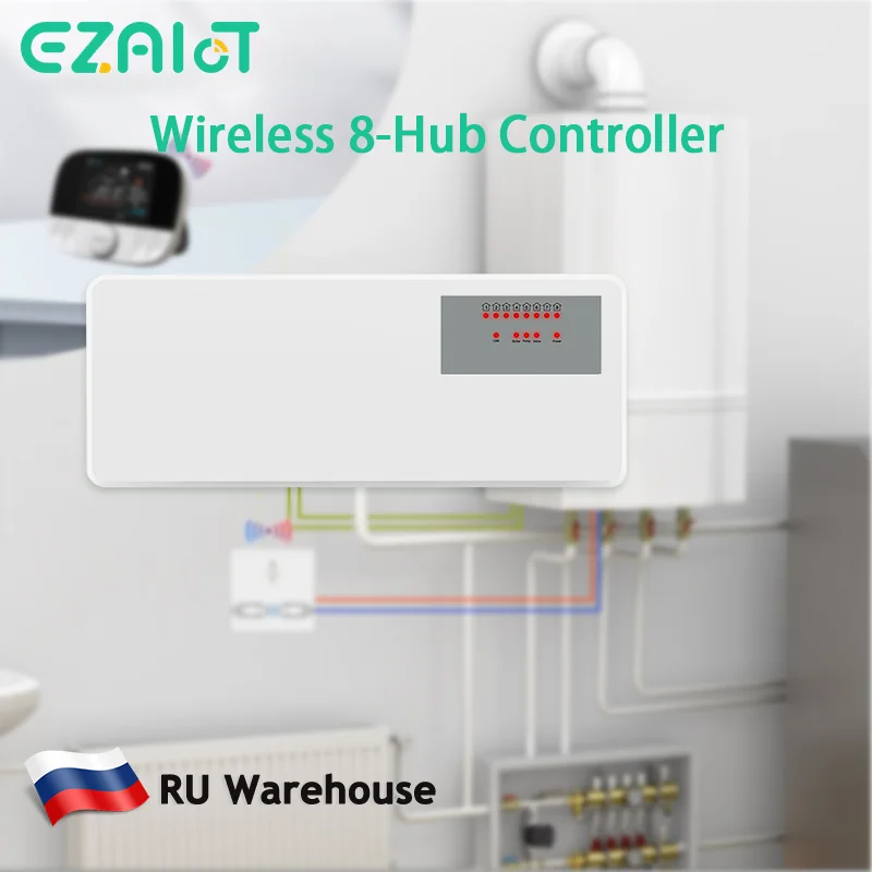 WiFi Wireless Thermostat 8 Sub-CHAMBER 220V Central HUB RECOLDER s LCD označuje vykurovanie a ovládače podlahy plynového kotla a ovládacie prvky