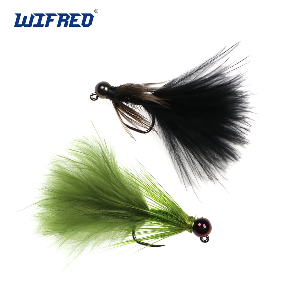 Wifreo 6pcs #12 Volfrámové korálky Jig Woolly Bugger Streamers Fly Fly for Pstruc losos Pike Bass Rybárske návnady Olive Black