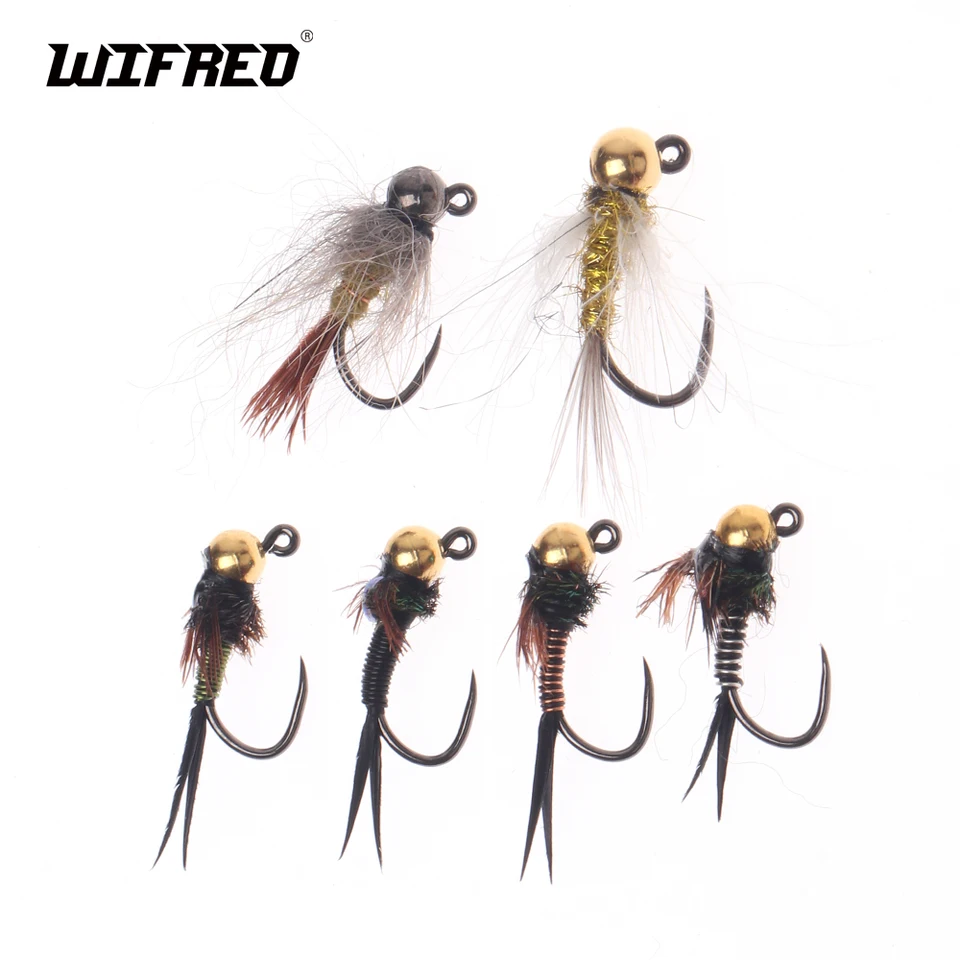 Wifreo 8pcs 12# 14# Tungsten Beadhead Barbless Jig nymph muchy Hare's Ear/CDC Hackle/Copper John Euro Nymf Pstruh pstruh