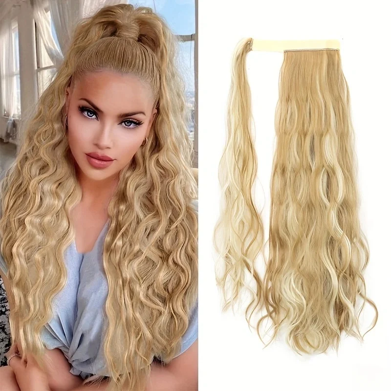 Wigsin 24 palcov Dlhá kučeravá zvlnená syntetická copytail predlžovacia osnova okolo klipu v predlžovaní vlasov blond účes pre ženy