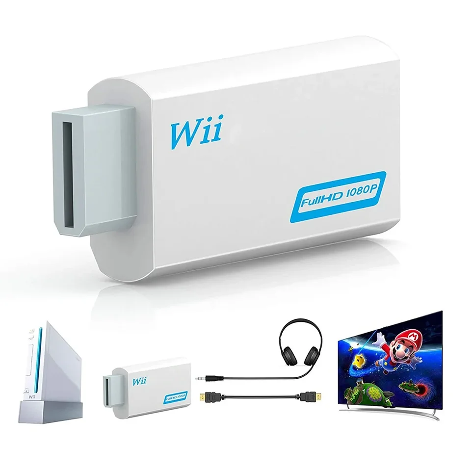 Wii na HDMI kompatibilný prevodník 1080p Plný konektor adaptéra HD 3,5 mm Video zvuk pre PC HDTV Monitor Wii2HDMI kompatibilný