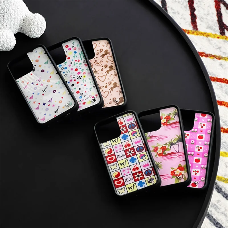 Wildflower Ins retro štýl mriežky ovocný kvetinový telefón puzdro pre iPhone 13 12 14 15 16 Pro Max WF Cartoon Horse Shocesproof Cover