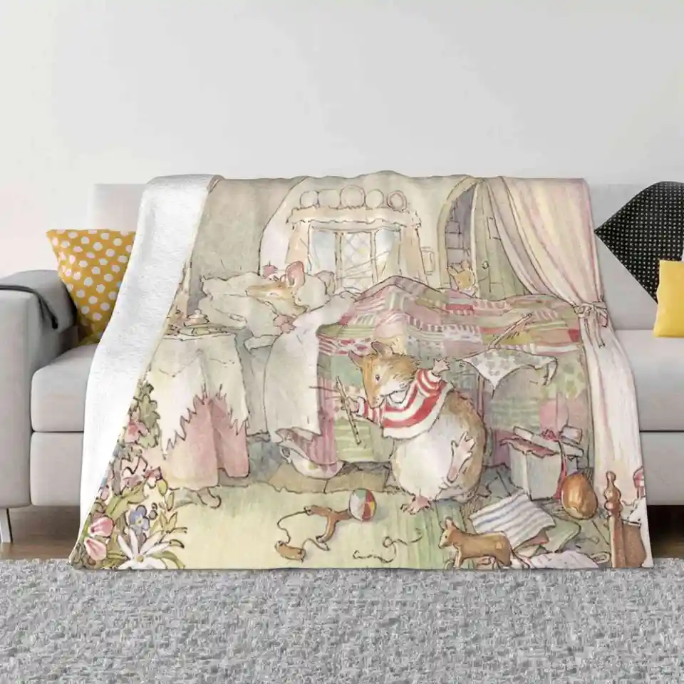 Wilfred's Birthday Ranná deka mäkkých teplých cestovných prenosných prikrývok Brambly Hedge Jill Barklem English Quintessential British