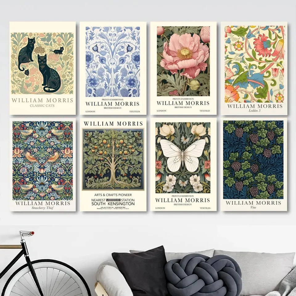 William Morris Artwork Tree of Life Cat Show Bird Art Plagers Plagers Stickers Spálňa Spálňa Vstupný kaviareň kaviareň