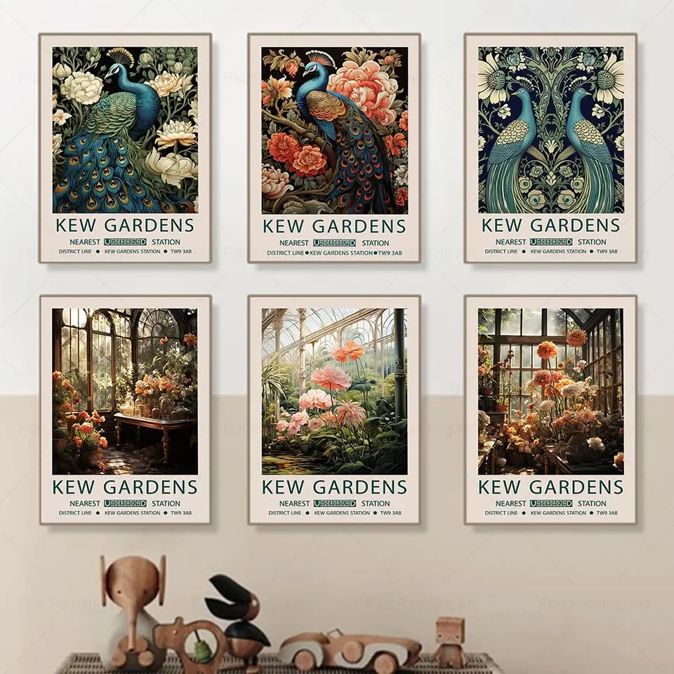 William Morris Plagáty Kew Gardens Tlač páv kvety vintage nástenné umenie plátno maľby estetiká obrázky obývacia izba dekor