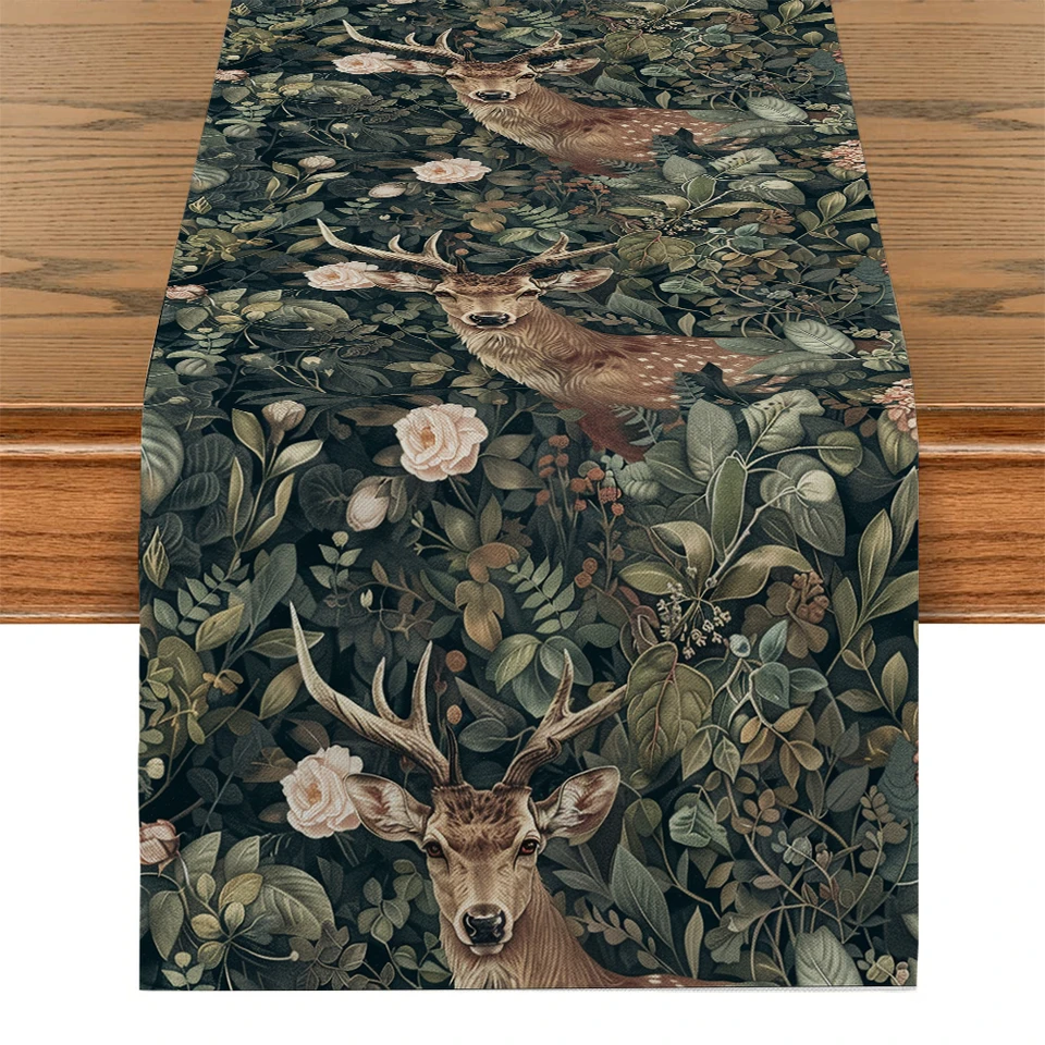 William Morris Plant Deer Fox Table Runner Polyester Table Runners pre jedáleň Cottagecore Polyester