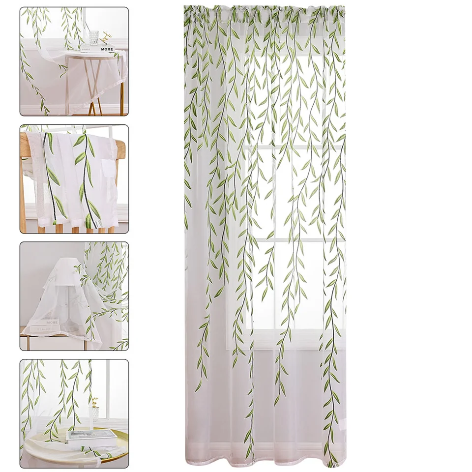 Willow Gázové záclony Zelené spálne okno Číry Sheers Living Polyester Drapes Liečba elegantného