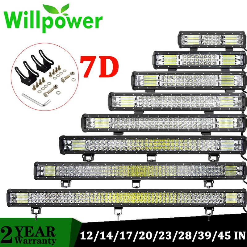 Willpower 20 23 28 palca 7D OFFREAC LED bar 288W 324W LED svetelná tyčinka s držiakom držiaka držiaka Traktor automatické snímanie automobilov 4WD 4X4
