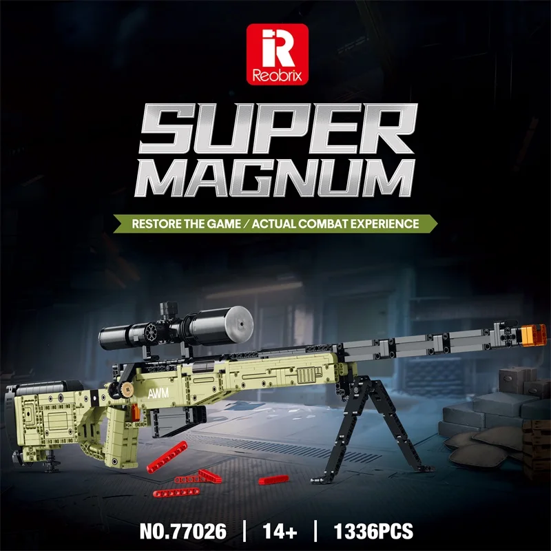 Winchester Awm Sniper Rifle Rifle Model Building Blokuje vojenskú zbraň Super Magnum s rozsahom tehly Hračky Detský vianočný darček