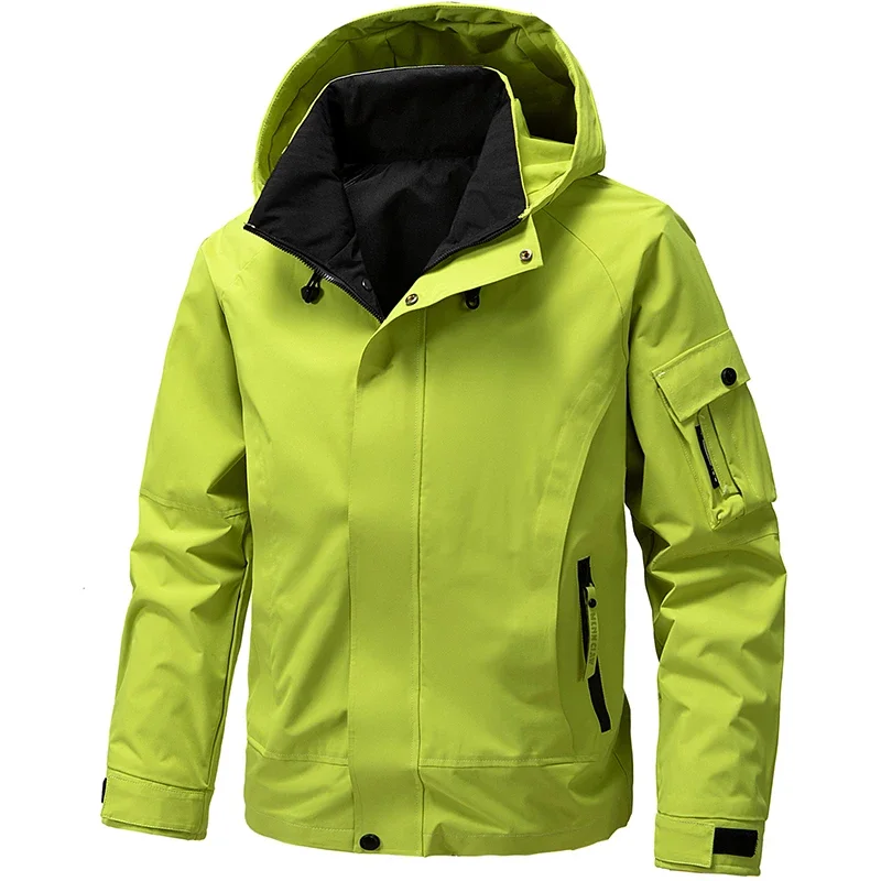 Windbreakers Pánske s kapucňou nákladný plášť 2025 Spring nepodproty zipsový kabát Bomber kemping