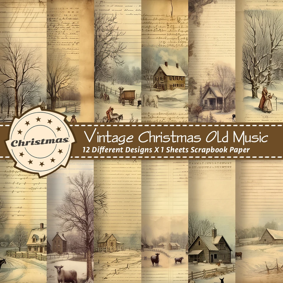 Winter Christmas Junk Journal Papier, 12 -listový vianočný scrapbooking papier, dekoratívny remeselný papier pre domácich majstrov výrobcov kariet na výrobu kariet