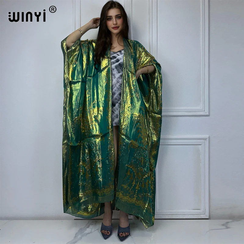 Winyi Bikini Cover-ups módne tlač Dám letné oblečenie Kimono šaty pláž pláž pláž pláž pláž zakrývajú maxi šaty abaya