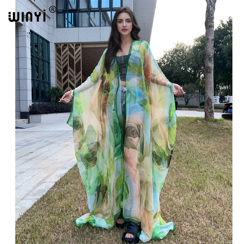 Winyi boho tlač kimono bikini kryty elegantné šaty perspektíva sexy voľné prázdninové oblečenie pre ženy