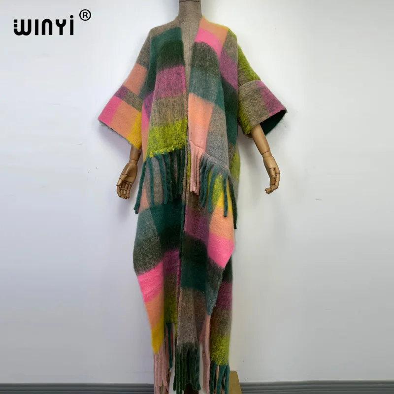 Winyi nové zimné ženy Tassel každodenná osobnosť kabát s kabátmi voľný šaty rúž Londue husté teplé voľné veľkosť stredného východu Kaftan