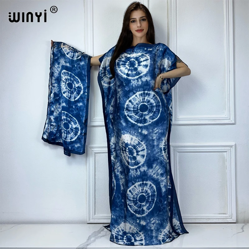 WINYI TIE-DYE TLAČ AFRICANSKÉ PARTY ŠATY ŽENA ELEGANT S BELT SELT LETNÁ VEĽKOSŤ KAFTAN HISK HISK FEELL ABAYA DUBAI LUXURY 2024