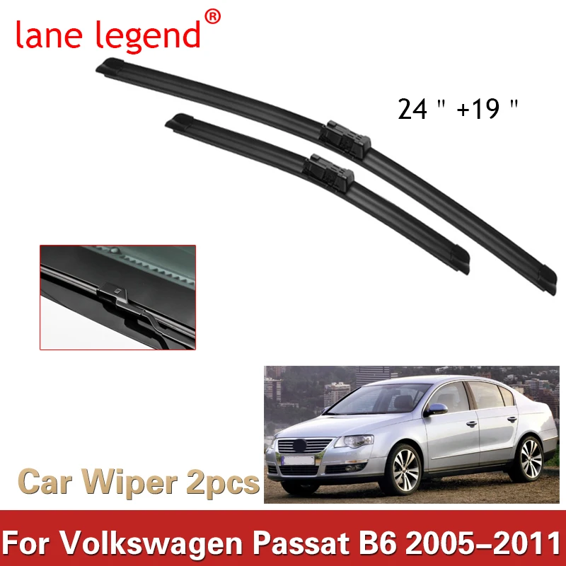 Wiper LHD predné stierač čepele pre VW Volkswagen Passat B6 2005 - 2011 čelné sklo okna Dážďové kefy 24 ''+19 ''