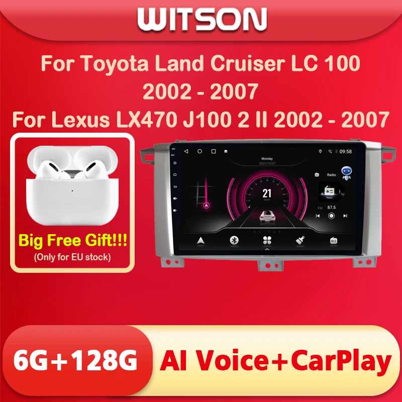 Witson 9 palcov Big Screen Android 11 AI Voice Car Radio pre Toyota Land Cruiser LC 100 2002 - 2007 pre Lexus LX470 J100 2 II Navi
