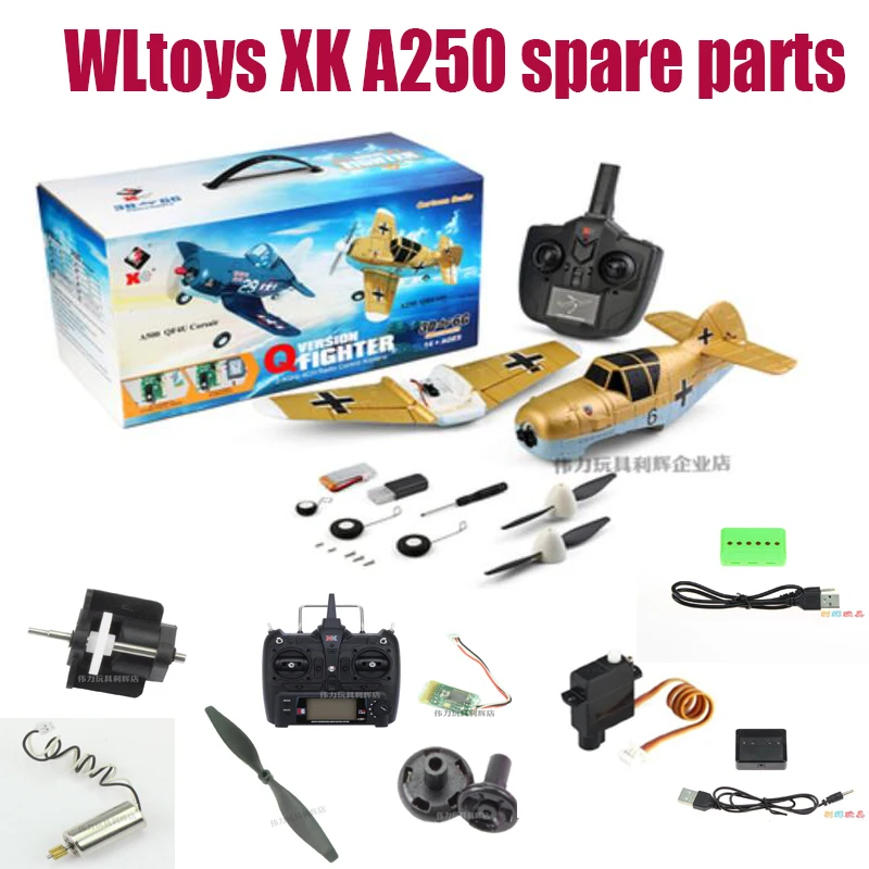WLtoys XK A250 RC Aircraft Glider Náhradné diely Vrtávky Blade Motor ROZHODNÉ ROZHODNUTIE ROZSAH ROZSAH SERVO nabíjačku atď.