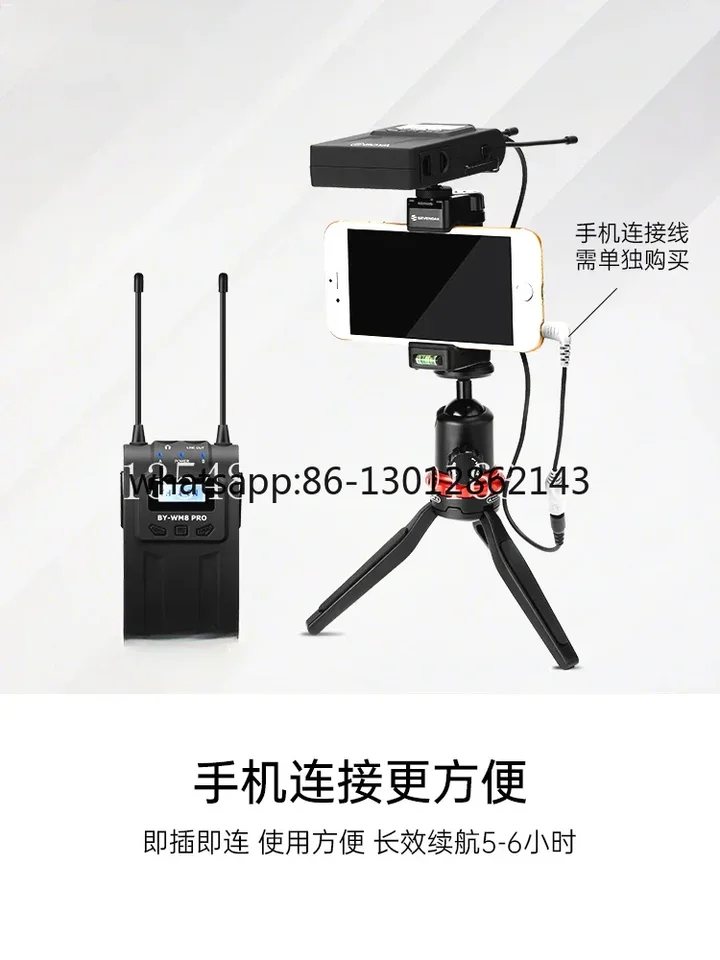 WM8 Pro Wireless Lavalier Mikrofón UHF Band Professional ROZHODNUTIE Mikrofónu jedného až dvoch prijímačov
