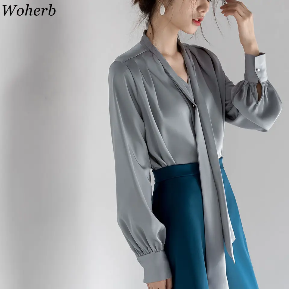 Woherb Office Lady Casual Brouse Temperament Tirlts Dámsky breh banda